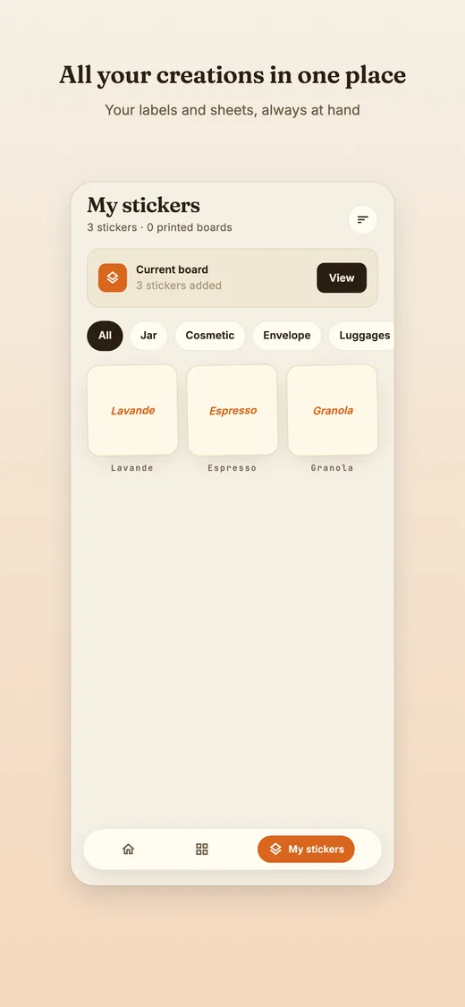 The Stick-it library showing previously created labels