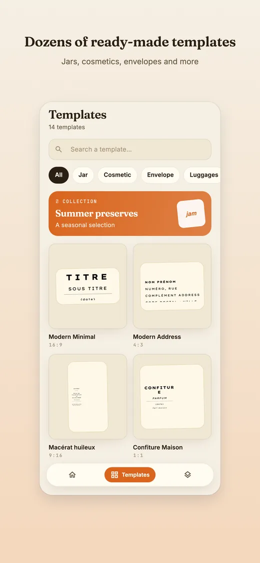 The Stick-it template library, sorted by category